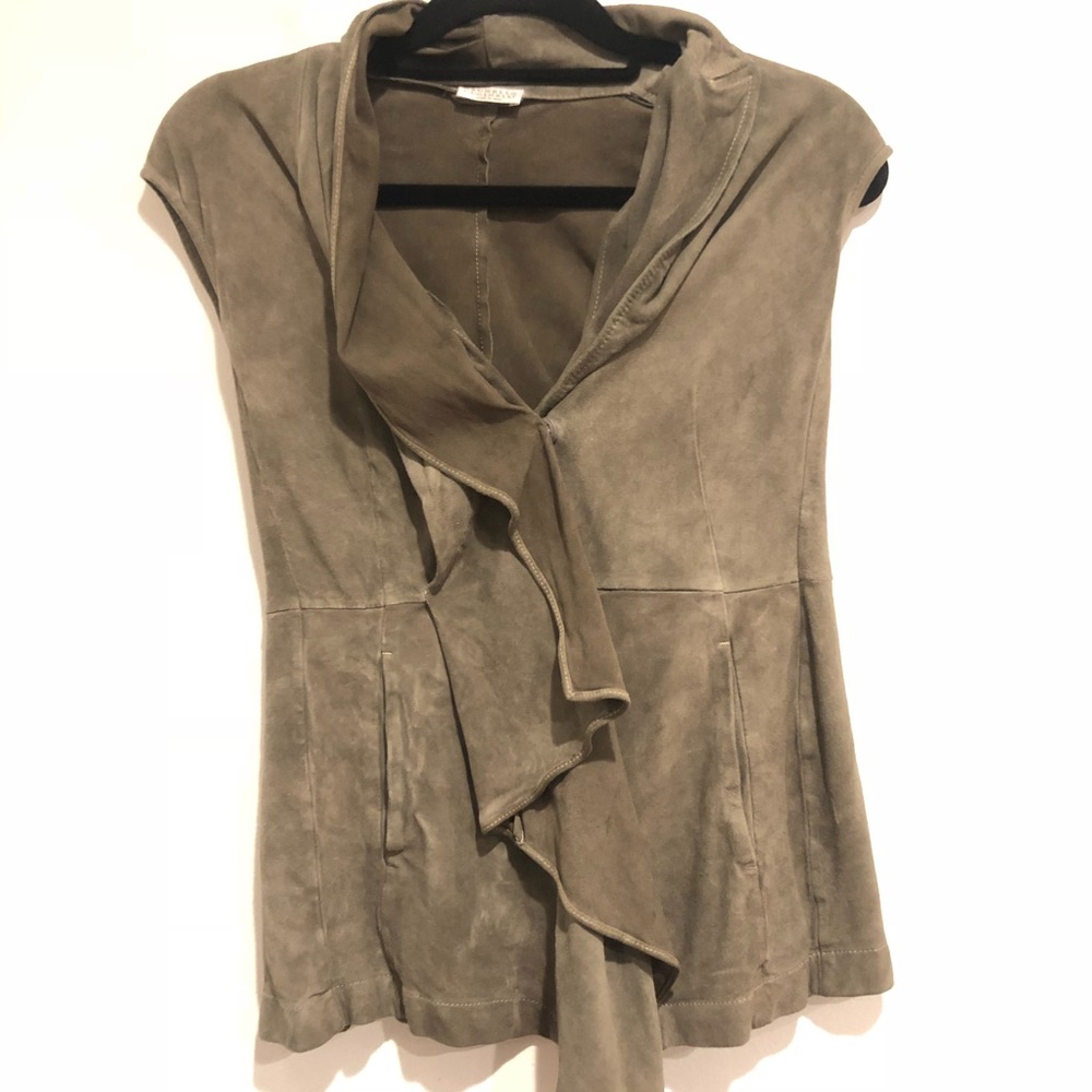 Brunello Cucinelli Suede Leather Waterfall Vest Drape Front Gray Size 40 IT US 4